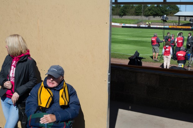 Scenes of Berwick Rangers supporters at the end of the 3rd Division football game of Berwick Rangers versus Glasgow Rangers Football Club, at Shielfield Park, Berwick-Upon-Tweed, England, on Sunday 26th August 2012.