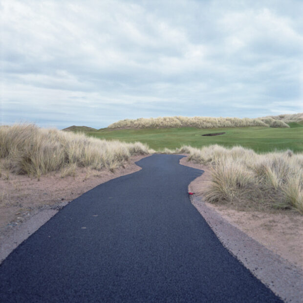 Trump International Golf Links built directly on the unique shifting sand dunes SSSI at Menie, Aberdeenshire. By turfing and stabalising the dunesthe unique landscape has now lost allits scientific value. What was once avaluable environmental asset for