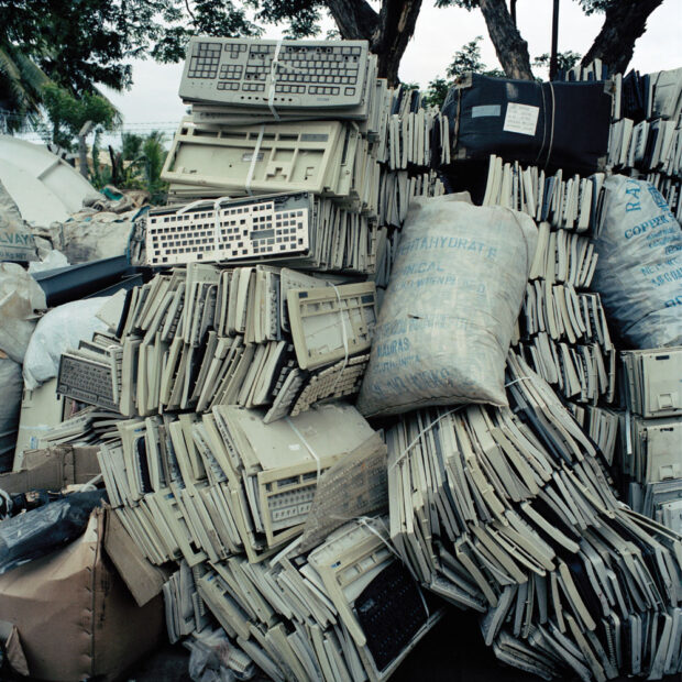 Mixed computer scrap in a recycling yard. E-waste enters India as scrap metal, scrap plastic and also sometimes as charity donations. In reality much of the import is unusable and goes straight from the port to the scrap heap. © Sophie Gerrard 2006, all rights reserved. Mixed computer scrap in a recycling yard. E-waste enters India as scrap metal, scrap plastic and also sometimes as charity donations. In reality much of the import is unusable and goes straight from the port to the scrap heap. © Sophie Gerrard 2006, all rights reserved.