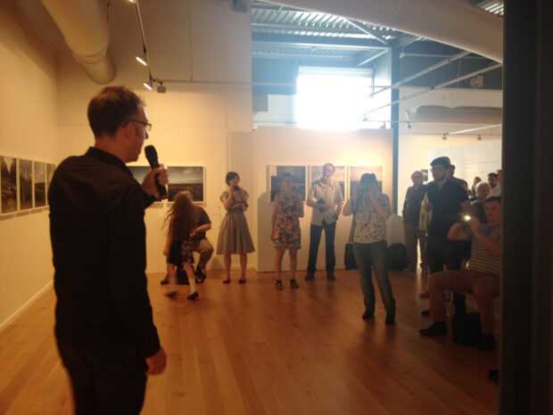 Colin McPherson talks to the audience at Impressions Gallery about his body of work 'A Fine Line', which is exhibited as part of 'Beyond The Border: New Contemporary Photography from Scotland' on show at Impressions Gallery Bradford 1st July - 27th September 2014. image © Jeremy Sutton-Hibbert July 2014