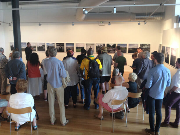 Colin McPherson talks to the audience at Impressions Gallery about his body of work 'A Fine Line', which is exhibited as part of 'Beyond The Border: New Contemporary Photography from Scotland' on show at Impressions Gallery Bradford 1st July - 27th September 2014. image © Sophie Gerrard July 2014