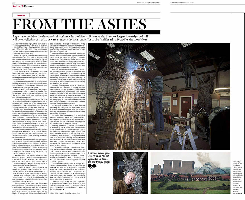 Coverage of the making of Steel Man in the Independent. Photograph © Colin McPherson 2015, all rights reserved.